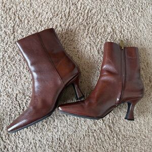 Anne Klein Brown Leather Ankle Boots